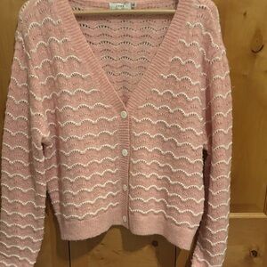 Lush Pink and White Wave Cardigan